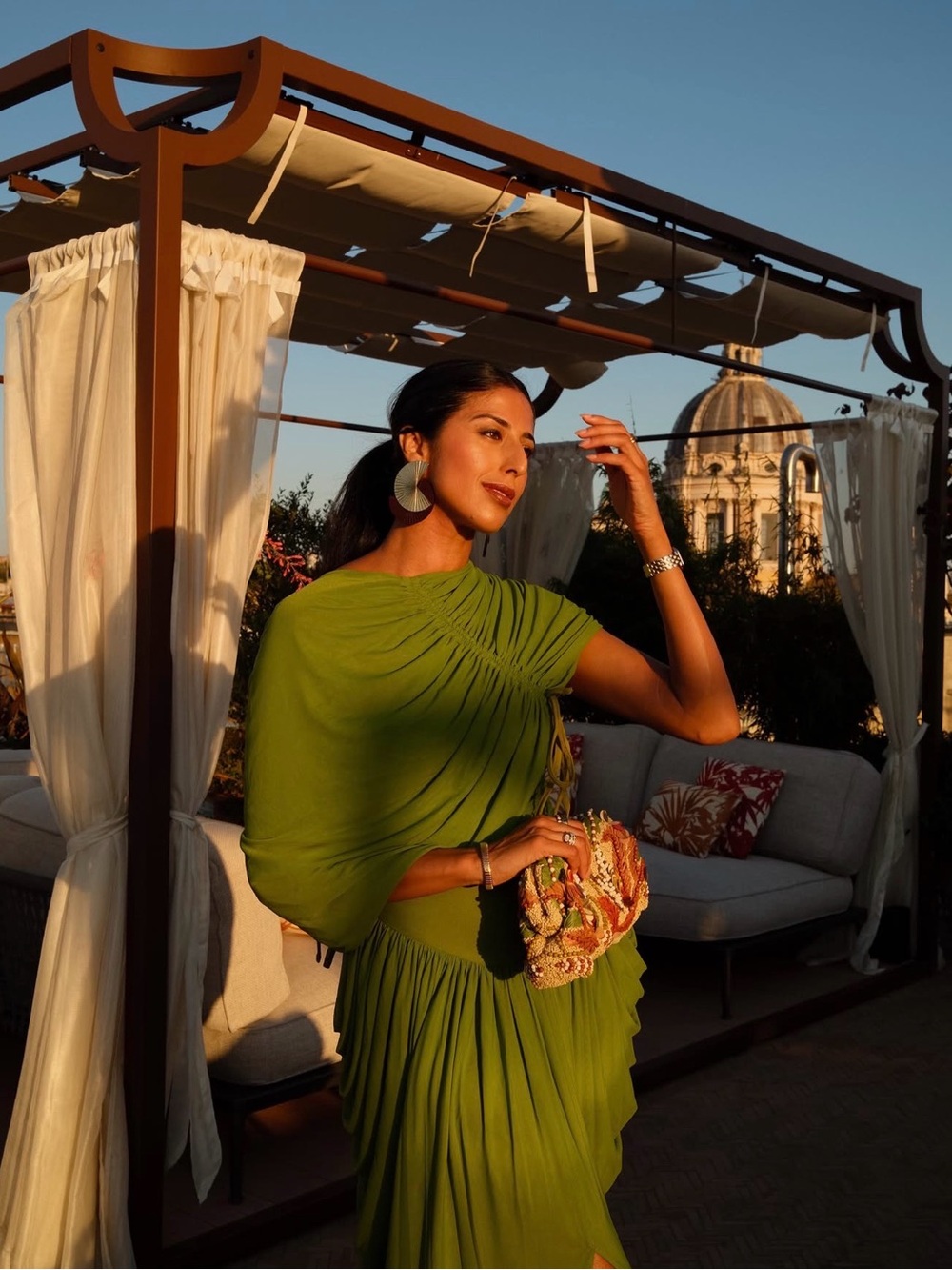Andrea Iyamah Olive Green Draped Evening Dress